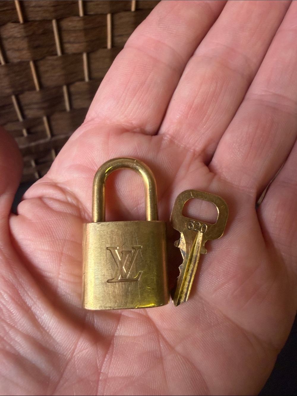 Louis Vuitton Brushed Gold Padlock and Key Set #320